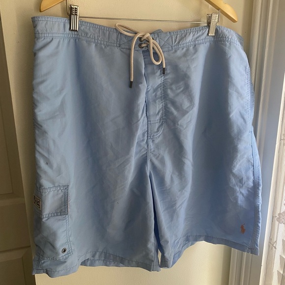 Polo Ralph Lauren Swim Trunks 2XB. 2X Big Light Blue Pastel Orange Interior EUC - Picture 1 of 10